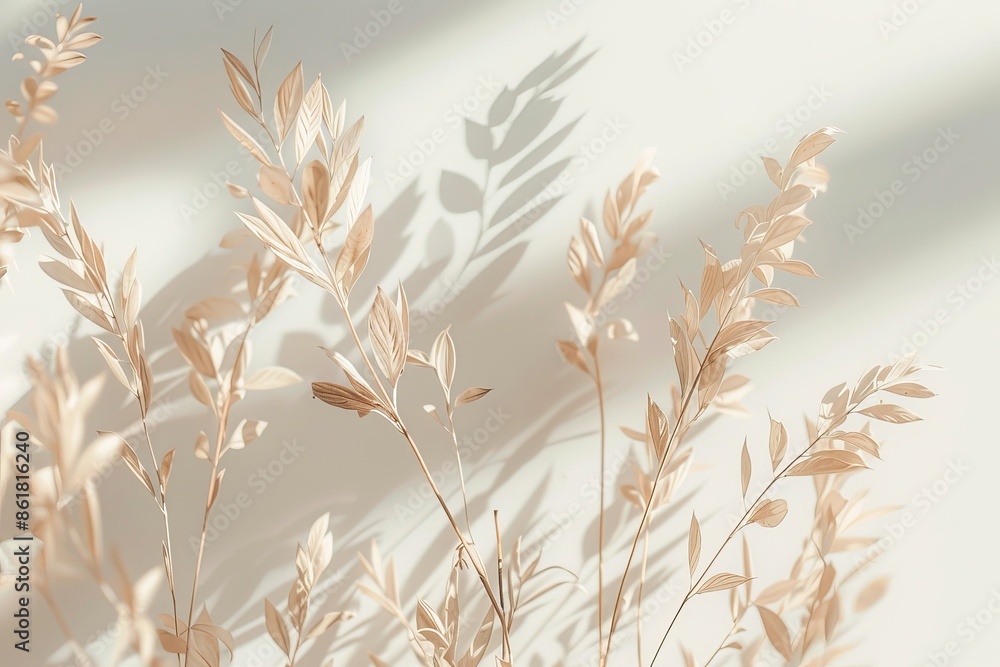 Wall mural Soft, cream-colored dried ornamental grass captures the interplay of light and shadow, creating a delicate texture