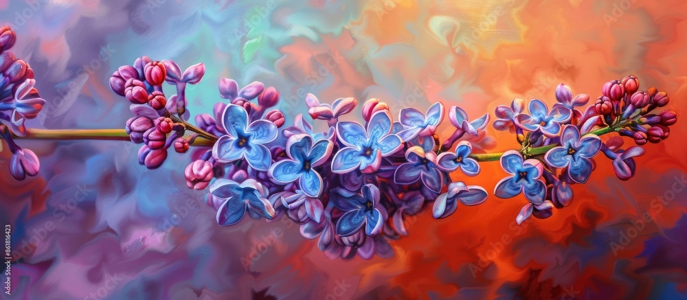 Poster Colorful lilac branch with stunning hues. Copy space image. Place for adding text and design
