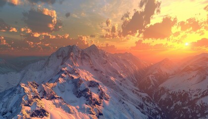 Fototapeta premium Stunning sunset landscape in high definition with sunlit mountains on a clear day