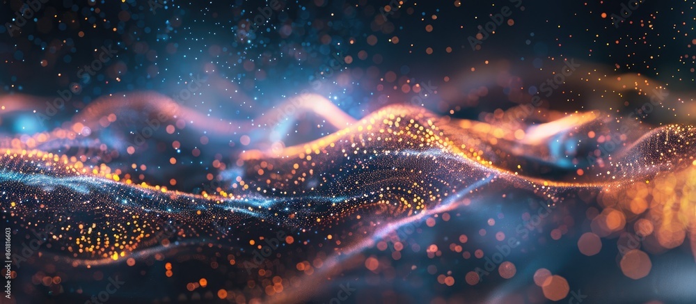 Poster background featuring digital wave form particles with a copy space image.