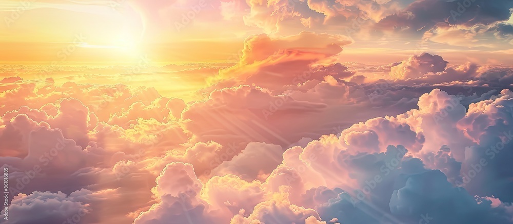 Poster gorgeous sunset sky with colorful hues and clouds, ideal for a copy space image.