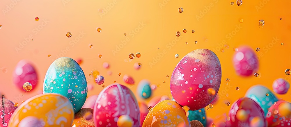 Poster Colorful Easter eggs creating a vibrant backdrop with copy space image.