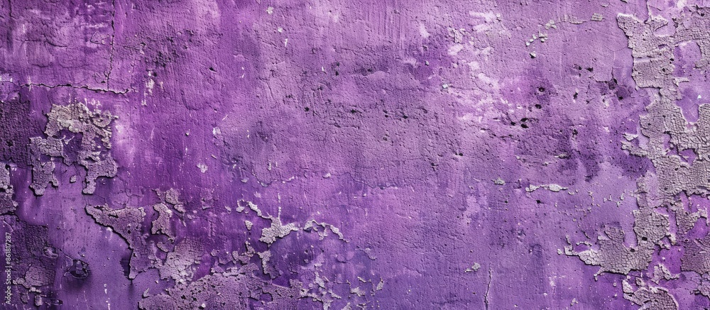 Leinwandbilder A wide banner with a violet grungy texture on rough decorative plaster backdrop. Panoramic copy space image on concrete wall, creating a purple abstract background.
