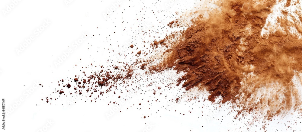 Poster brown abstract powder scattered over a white background with copy space image.