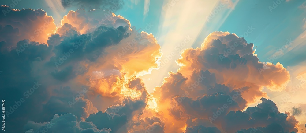 Poster Beautiful clouds in the evening with a striking sunset backdrop- ideal for a copy space image.