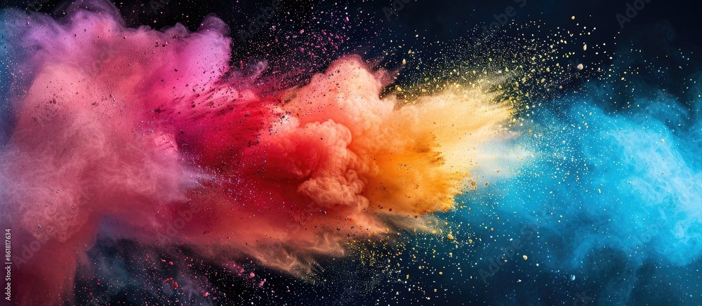 Poster Color powder exploding in freeze motion against an abstract background with copy space image.