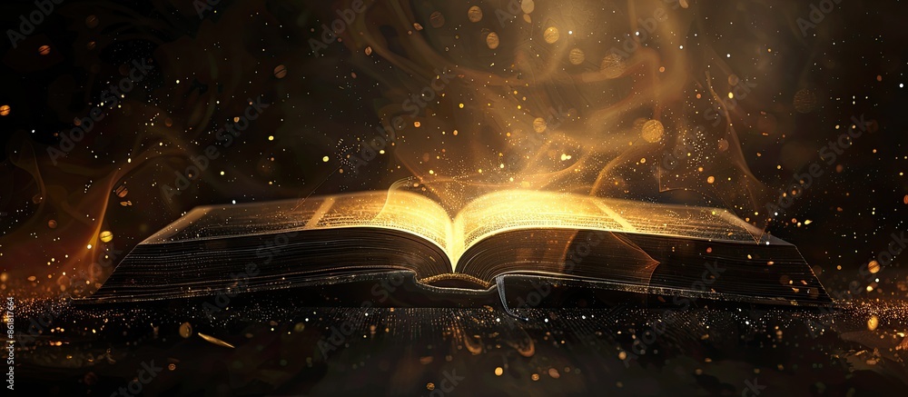Fototapete shiny dark background sets off open book, creating a striking copy space image.