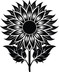 Fototapeta premium Black color sunflower vector art design