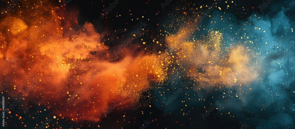 Aufkleber vibrant powder or particles burst against a dark backdrop creating a stunning copy space image.