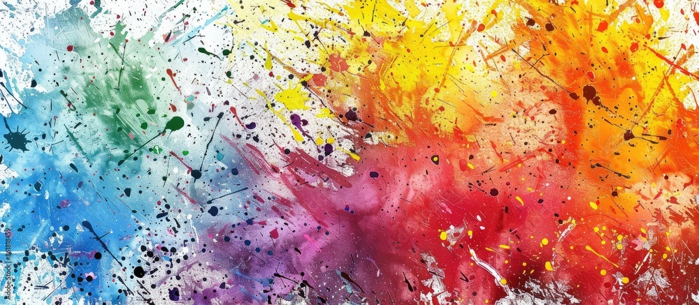 Poster background with mixed color paint splatter patterns, creating a colorful and messy splashes backdrop