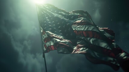 American flag blowing in the wind background.