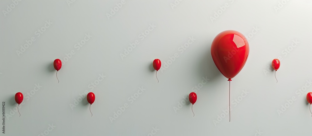Aufkleber One distinctive red balloon stands out among others in a white backdrop, creating a striking visual contrast with copy space image.