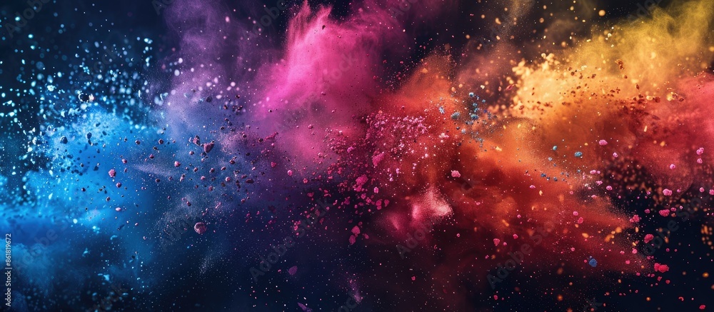 Aufkleber colorful powders splattered on a dark backdrop, capturing the vibrant explosion of multicolored glit