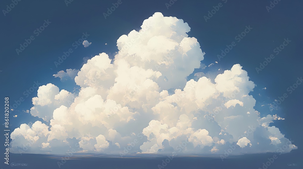 Wall mural A large white cloud in the sky with a blue background. Anime cloud background