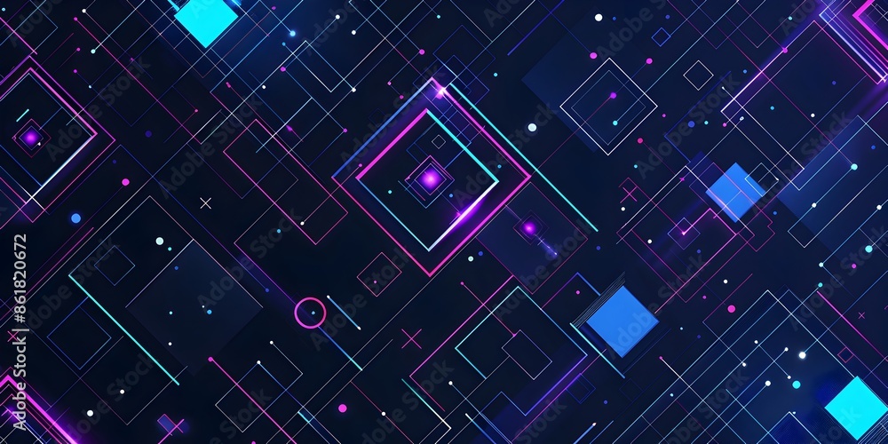 Poster a flat vector pattern of blue and purple isometric grid lines on a dark background, representing a m