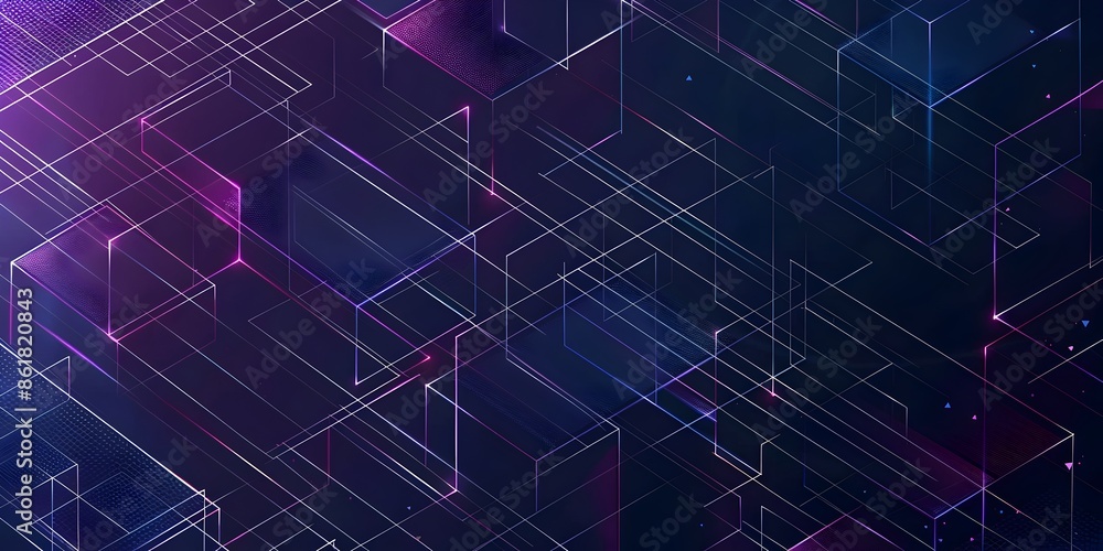 Aufkleber abstract vector background with blue and purple gradient lines forming geometric shapes on a dark na