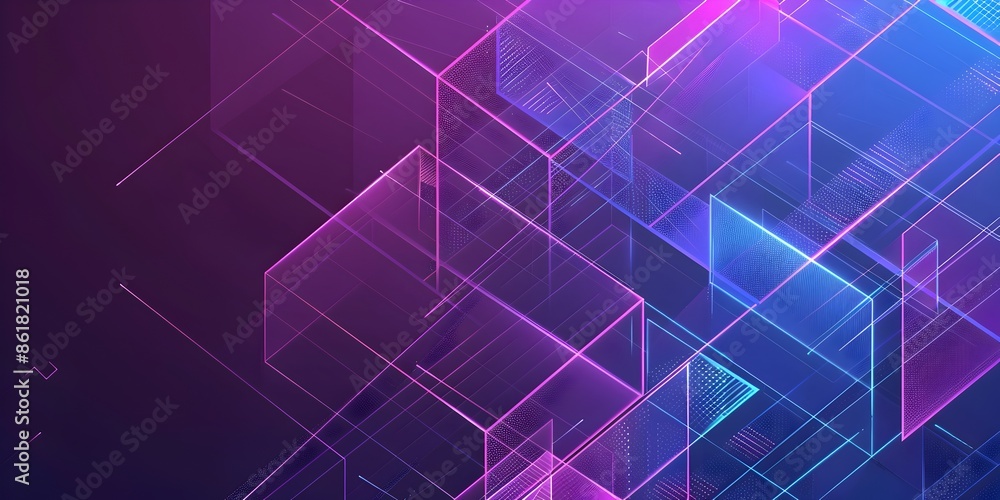 Poster abstract vector background with blue and purple gradient lines forming geometric shapes on a dark na
