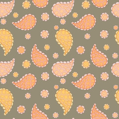 Elegant abstract seamless pattern with handwriting paisley designs ethnical styled