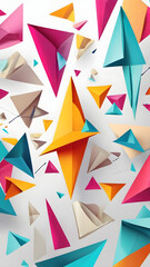 Colorful paper triangles Geometric and dynamic shape,  sense of motion and dynamism light Copy space