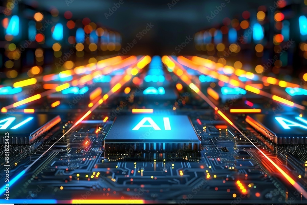 Poster glowing ai signs on a high tech circuit board symbolizing advanced artificial intelligence and digit