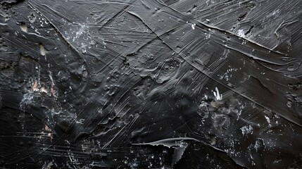 A close-up of a textured surface with scratches and dried paint layers.