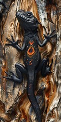 Obraz premium Black Lizard with Vibrant Spots on Textured Surface. Generative ai.