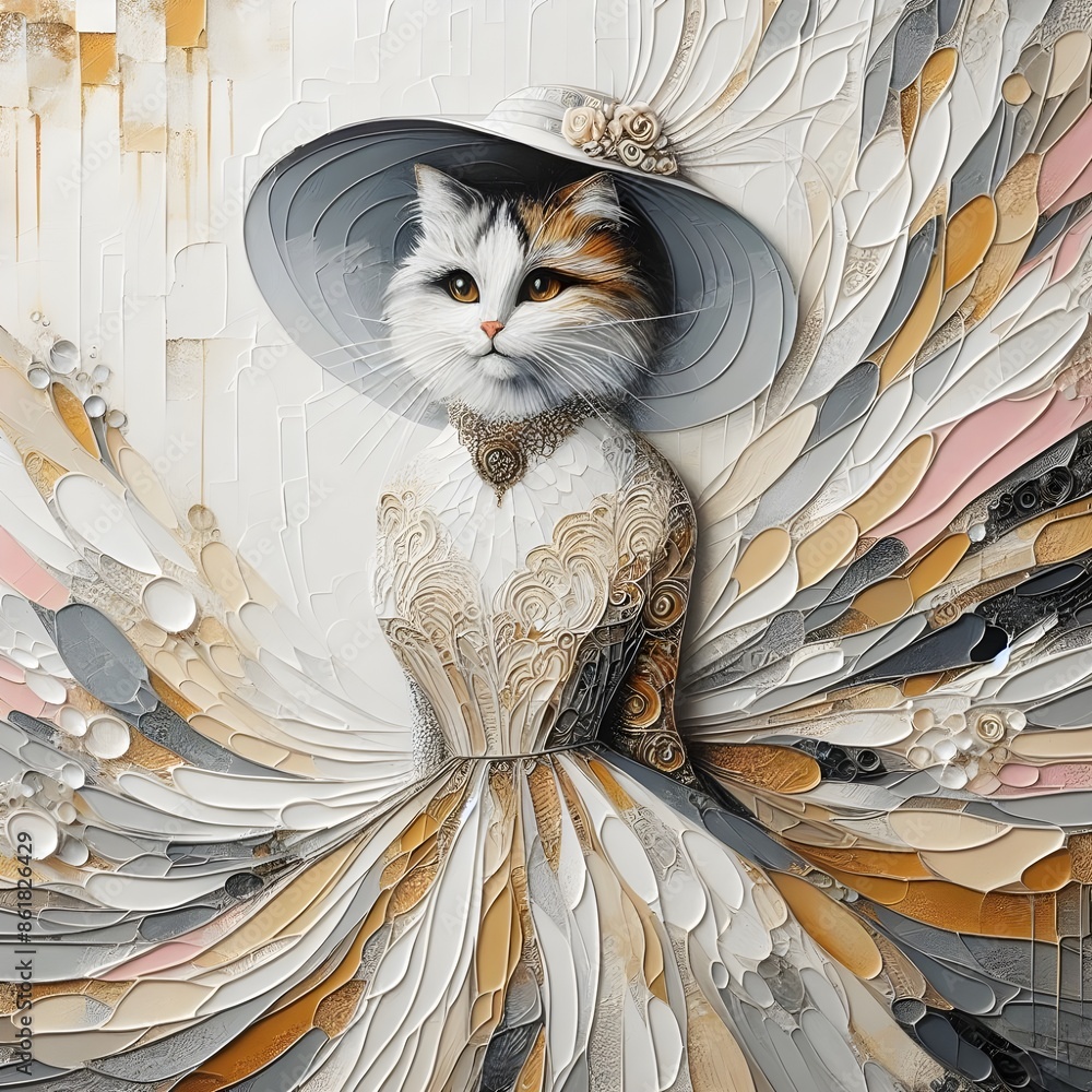 Canvas Prints AI generated illustration of an acrylic painting of an elegant cat