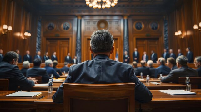 Realistic stock photo of White House cabinet members testifying in front of the US Congress