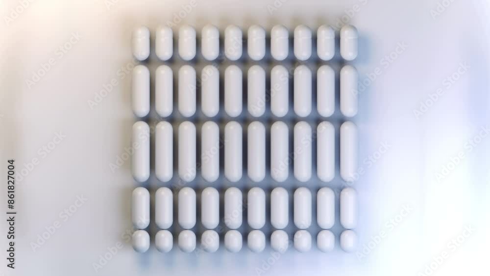 Leinwandbilder Digital seamless loop animation of a group of moving white capsules arranged in a square on a white background. Minimalist, clean and concise design. 3d rendering. 4K, Ultra HD resolution