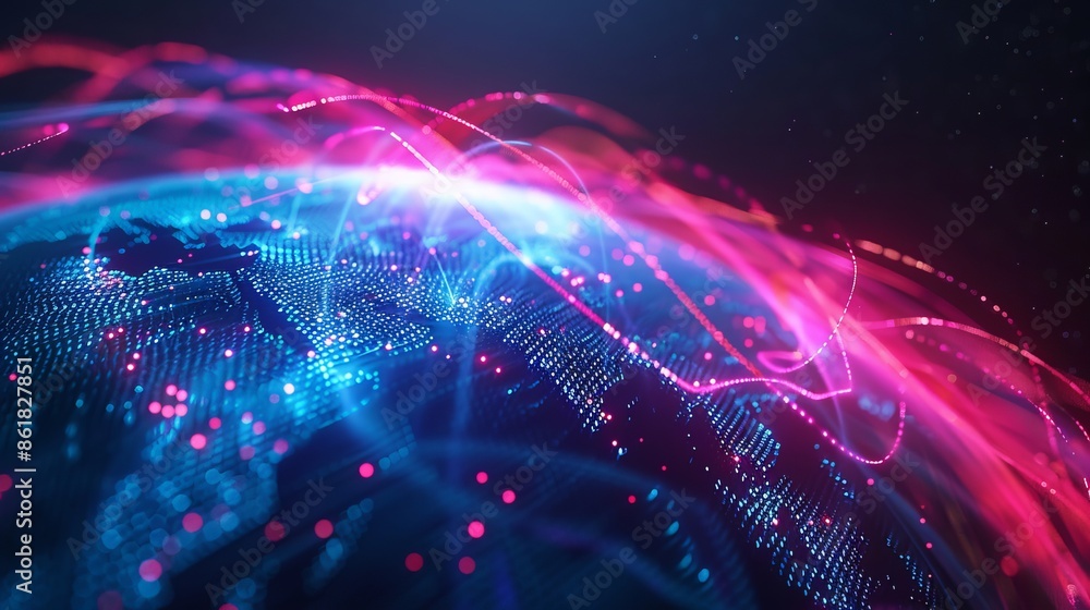 Poster abstract digital representation of a connected world with vibrant colors and data streams. perfect f