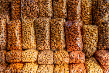 Bags of dried food on sale in the bazaar in Istanbul