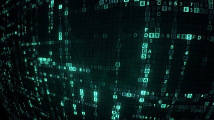 Glowing Data Matrix of Abstract Digital Code. Technology and cybersecurity design. 3D render seamless loop animation