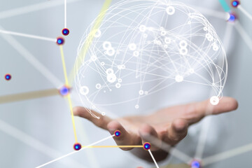 Neural network 3D illustration. Big data and cybersecurity