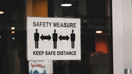 White Safety Measure Sign Keep Safe Distance Front View