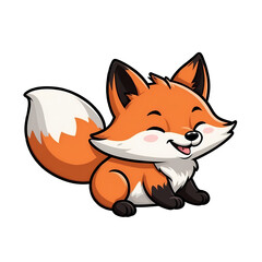 Obraz premium Cute Childish Kawaii Fox Character Sticker Standing with Big Round Eyes, Fluffy Tail, and a Happy Expression, Thick Black Outline, Generative AI.