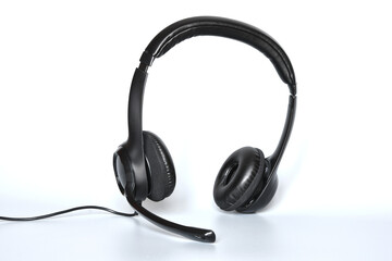 Helpdesk headset. headphones with mic isolated on white