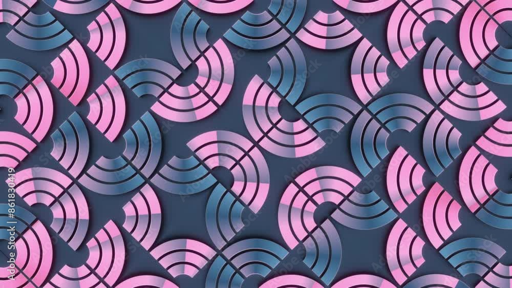 Leinwandbilder 3d rendering loop animation of a repeating pattern of abstract shapes that resemble stylized waves. The color palette is a combination of dark blue, pink and white. Modern and graphic style 4K