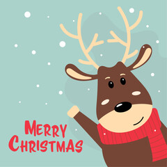 Christmas greeting card with cute reindeer. 
Vector illustration for background, greeting card, party invitation card, website banner, social media banner, marketing materials.