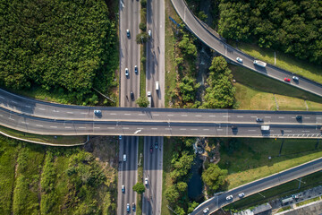 Highway full of cars seen from a drone