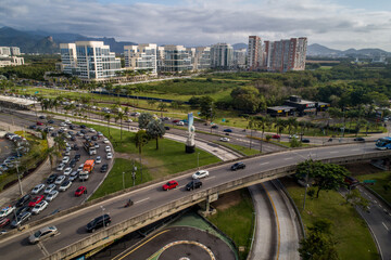 Highway full of cars seen from a drone