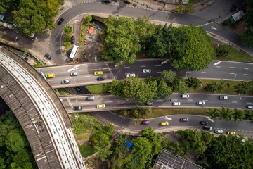 Highway full of cars seen from a drone