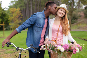 young couple enjoying spring in the park