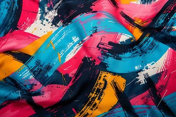 A bold and colorful graffiti-style fabric design with abstract, expressive brushstrokes