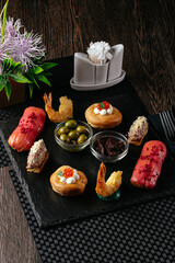 cocktail snacks. an aperitif for cocktails. cocktail bar menu