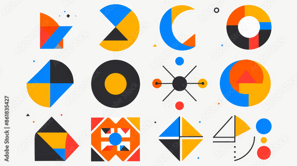 Aufkleber set of modern abstract minimalistic icons shapes in bauhaus style. geometry objects illustration vec
