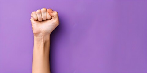 Purple background with clenched fist symbolizing feminist movement and resistance. Concept Feminist Movement, Purple Background, Clenched Fist, Resistance Symbol