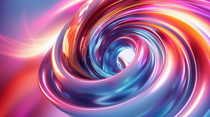 3d abstract swirl spiral chrome holographic fluid wave of silk cloth colorful background in purple and blue colors 