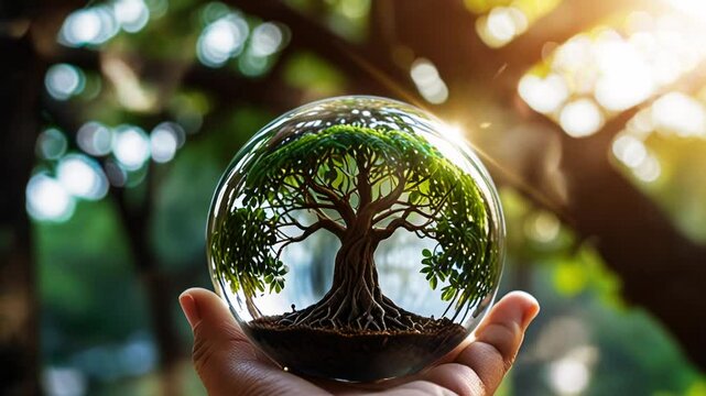 Banyan tree and kerisyal balls, in a smooth looping background with 4K video animation.
