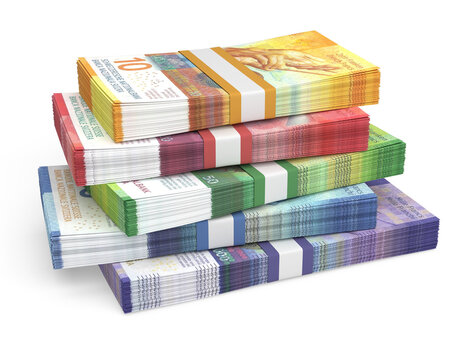 Stacks of Swiss Franc banknotes