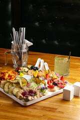 cocktail snacks. an aperitif for cocktails. cocktail bar menu